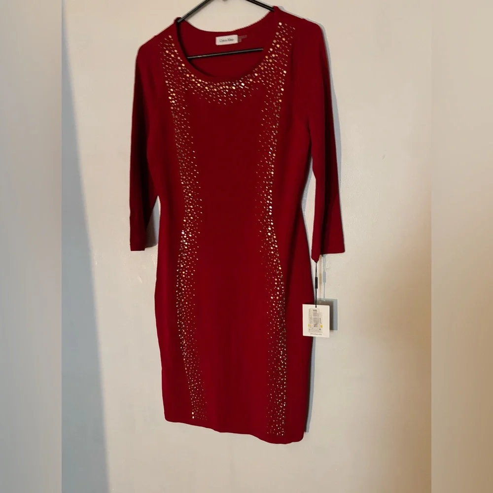 Calvin Klein Scarlet Dress with Metallic Details - Picture 10 of 10
